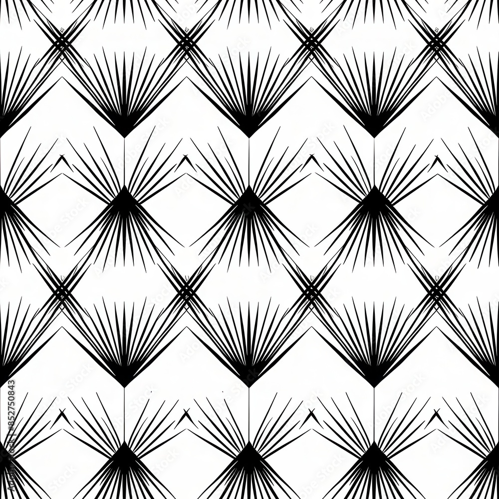 Poster a black and white image of a pattern of leaves with a white background. the image has a modern and m