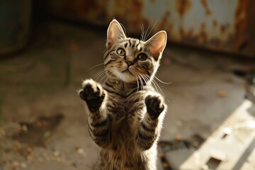 Charming Cat Standing - Adorable Cat Rearing Up on Its Hind Legs,