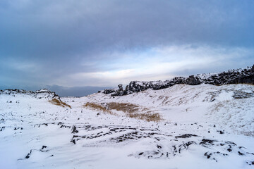 Brú Milli Heimsálfa - Bridge Between Continents in Iceland in wintertime covered with snow