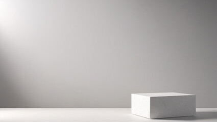 The essence of space: amidst a satin fabric expanse, a white rectangular pedestal beckons, embodying purity and offering boundless creative space, Generative AI