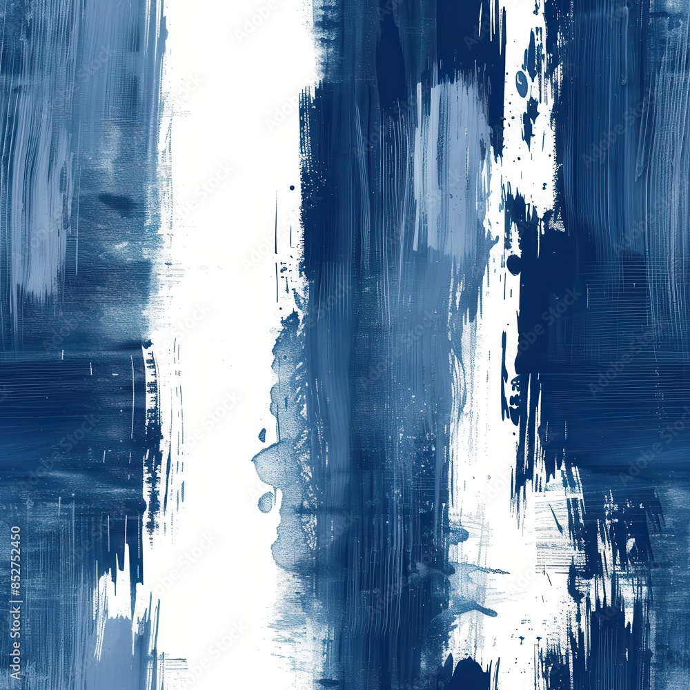 Poster This image features a seamless pattern of blue and white brushstrokes on a white background. The strokes are applied in a random, abstract manner, creating a dynamic and energetic visual. The pattern 