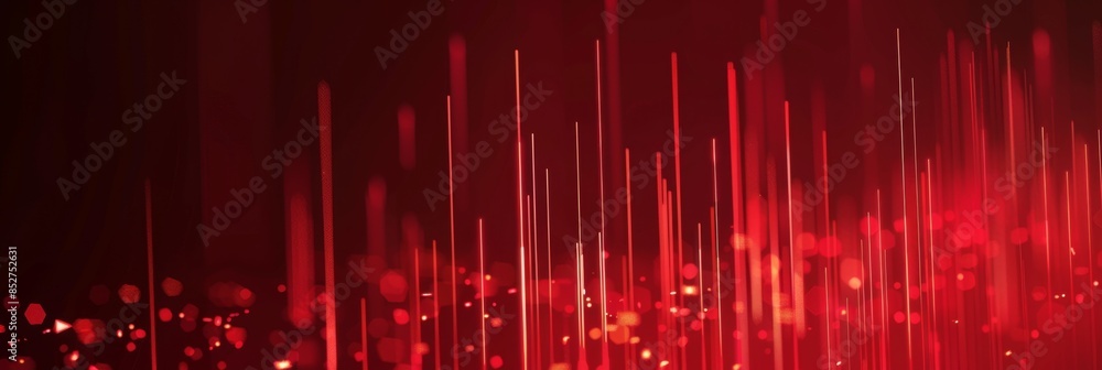 Poster minimalist red background with subtle digital particles and vertical bar lines, providing a clean an