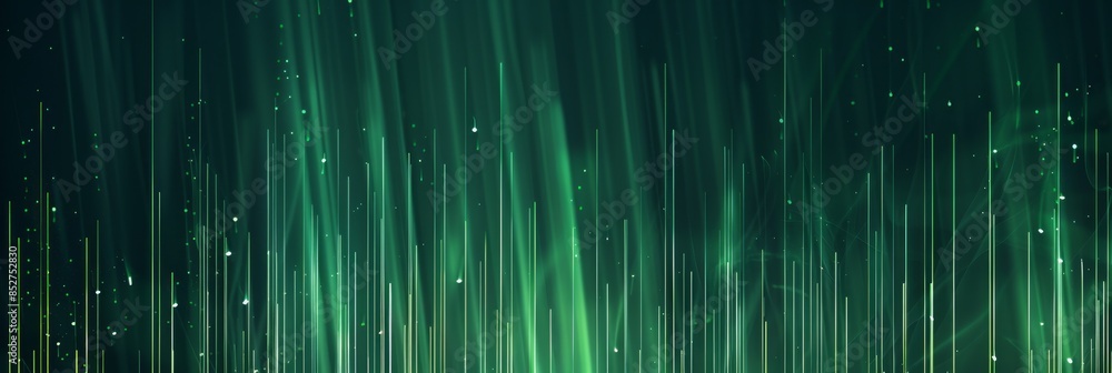 Poster minimalist green gradient background featuring subtle digital particles and vertical bar lines, perf