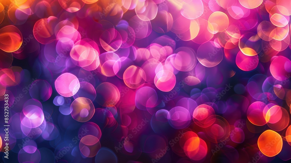 Poster This image shows an abstract pattern of out-of-focus lights. The background is a dark blue, with the out-of-focus lights appearing in various shades of purple, pink, and red.