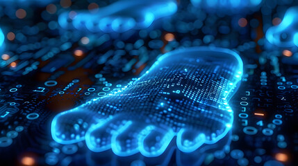 Cybersecurity digital footprints made of binary code, highlighting the importance of cybersecurity and protecting one's digital footprint from unauthorized access and exploitation.