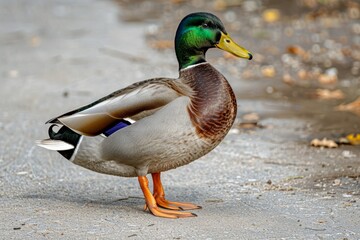 Wild green-headed mallard duck closeup.