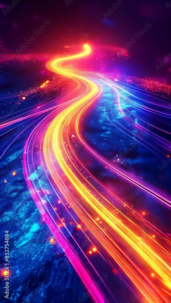 Poster a colorful, glowing line of light that appears to be moving. the image has a dreamy, surreal quality