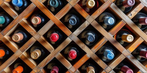 Assorted Wine Bottles in Wooden Wine Rack
