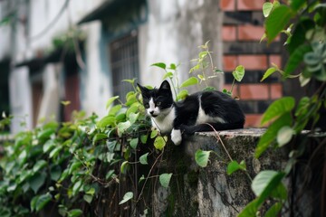 Cat Leaning Against Wall