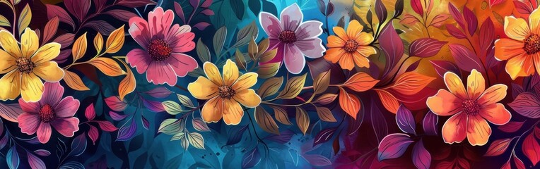 Colorful Floral Illustration With Vivid Hues and Delicate Details