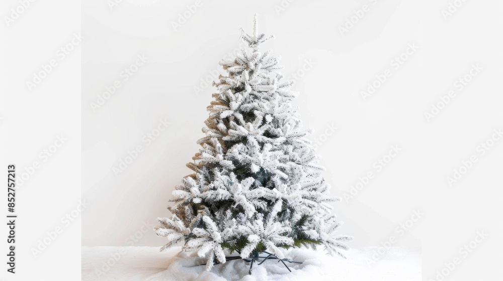 Poster a snowy artificial christmas tree isolated on a white background
