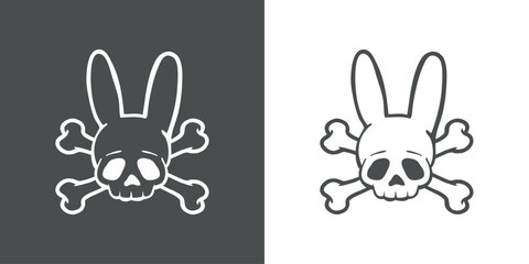 Símbolo pirata. Logo de calavera de conejo con huesos cruzados para invitaciones y tarjetas de Halloween
