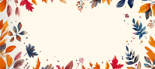 Obraz premium Artistic Illustration of Autumn Leaves in Warm Tones Creating a Festive Border on a Beige Background, Capturing the Essence of Fall