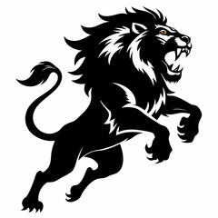Angry lion in a jump silhouette vector illustration 