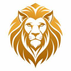Golden lion head logo on white background