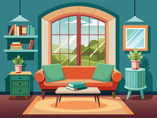 Living room with a bay window and a window seat