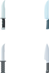 Collection of four different types of kitchen knives with isolated background for culinary designs