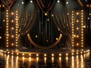 Lights stage show black gold drapes opulent backdrop royal party photobooth empty theatre fabric draping background theatrical royal theatrical grand lux opera graduation movie blank opera play set