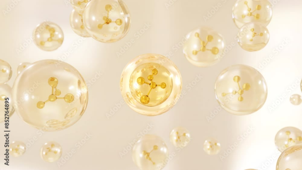Poster numerous water bubbles rise in a macro image against a bright background. design for moisturizing bu