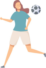 Female soccer player running with ball, football player in action