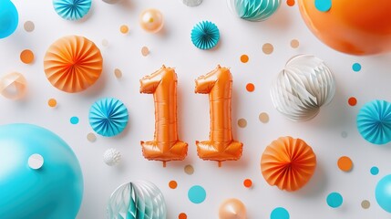 11th Anniversary Celebration with Orange and Turquoise Shades on a White Background