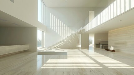 Stylish composition of stairs in living room interior
