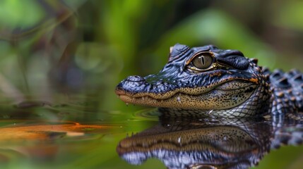 Fototapeta premium Baby alligator camouflaging in its surroundings