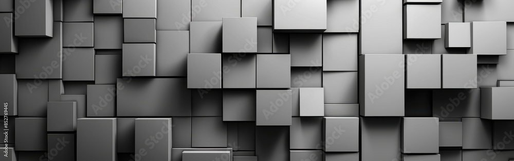Leinwandbilder A gray wall made of blocks with a gray background. The blocks are arranged in a way that creates a sense of depth and texture. Scene is calm and serene, with the blocks appearing to be stacked neatly