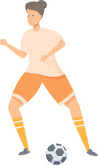 Female athlete dribbling a soccer ball during a game, showcasing athleticism and sportsmanship