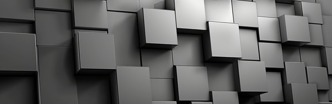 A wall of gray boxes with a black border. The boxes are arranged in a way that creates a sense of depth and texture. Scene is one of modernity and sophistication