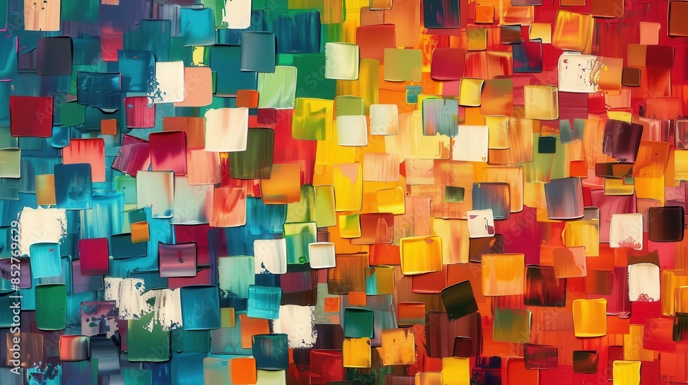 Aufkleber a colorful painting with squares of different colors