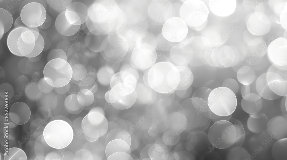 Poster a blurry image of white circles with a gray background. the circles are of varying sizes and appear 