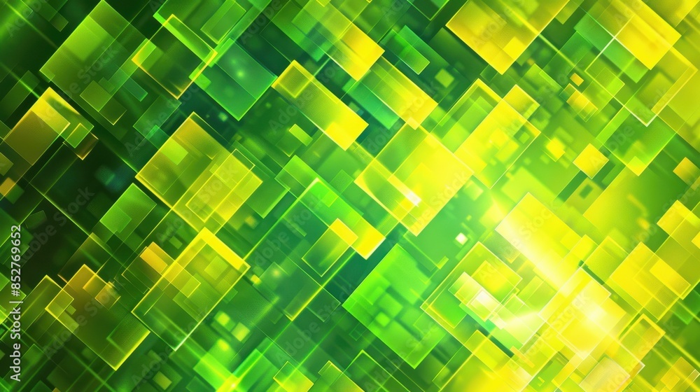 Poster A green background with many squares of different sizes. The squares are all green and are arranged in a way that creates a sense of movement and energy. Scene is lively and dynamic