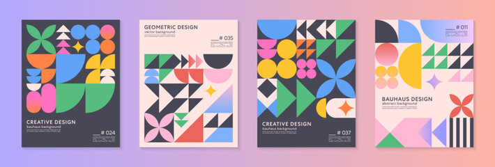 Abstract geometric pattern backgrounds with copy space for text.Trendy minimalist geometric designs with bold simple shapes and elements.Modern artistic vector illustrations.