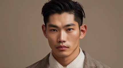 Obraz premium Close up portrait of beautiful Japanese male model in 20s 