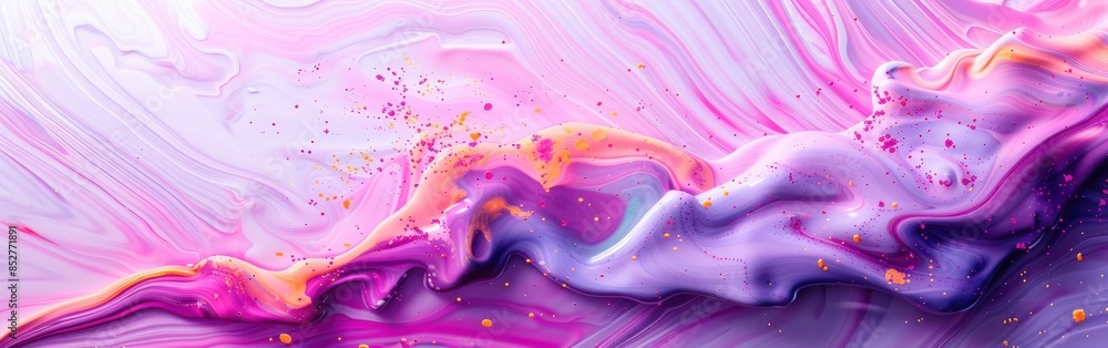 Poster this image features a close-up shot of pink and purple liquid with gold glitter. the liquid has a sw
