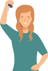 Happy woman holding new car keys celebrating buying first vehicle