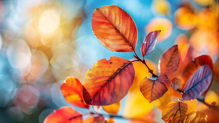 Close-up of colorful autumn leaves on a sunny day