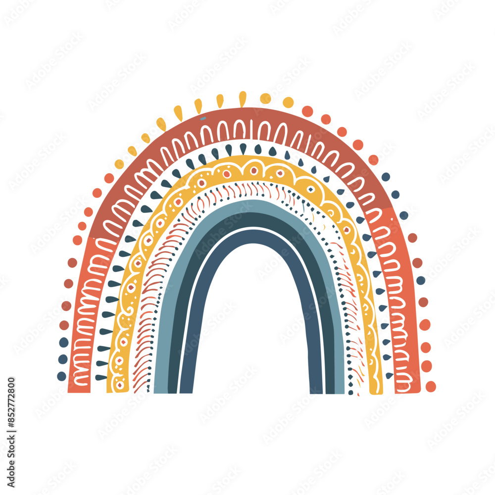 Poster abstract rainbow in scandinavian style with dots and lines.