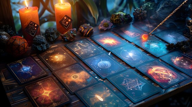 Magic Wand Casting Spells Over Gypsy Tarot Cards for Divination and Fortune Telling