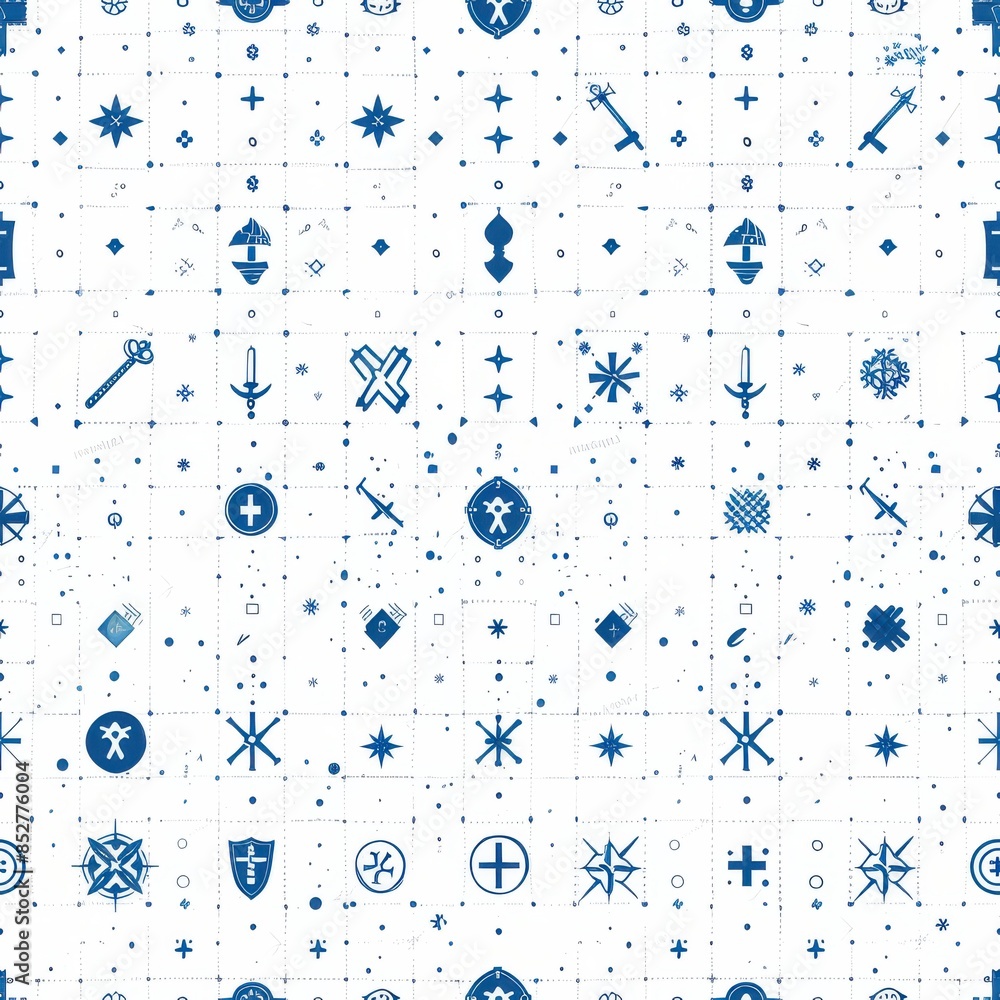 Poster this image displays a seamless pattern with a white background and a repeating grid of blue geometri