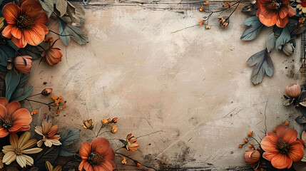 Creative event poster with custom text and vintage style, featuring flowers and wooden accents