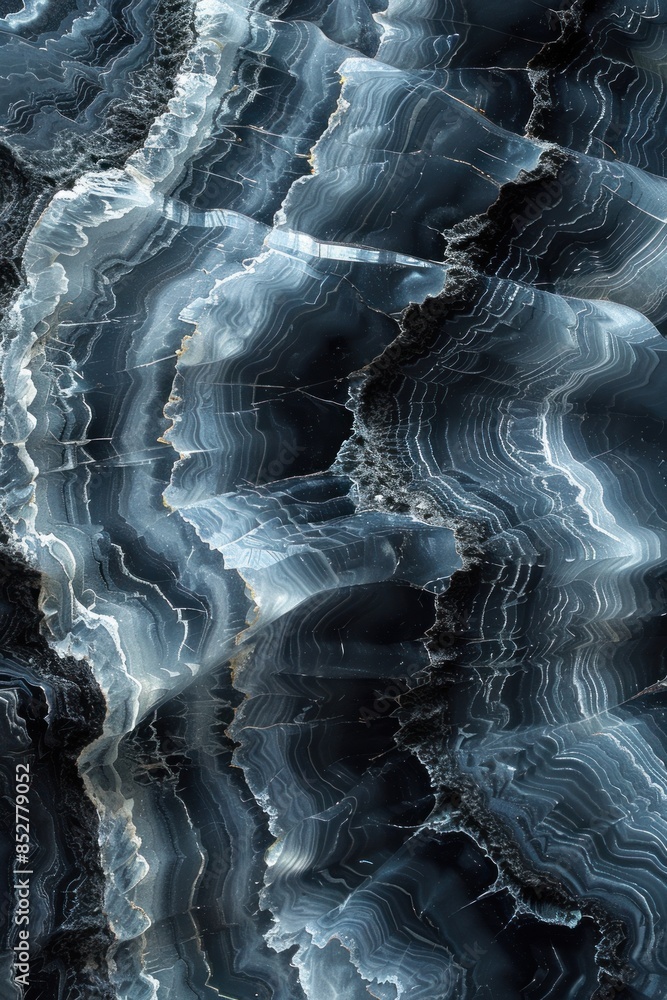 Poster a close-up of blue and black marble texture with abstract patterns