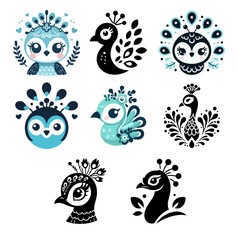 Peacock Head Silhouette Vector Style with White Background