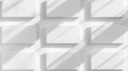 Business cards lined up symmetrically on a white background with shadows,, perfect for mockups, branding, or identity design