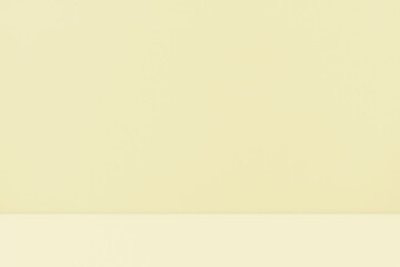 Empty yellow cream pastel room studio for product presentation. Cosmetic beauty showroom. Summer spring winter backdrop. Minimal Mock up.