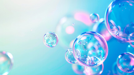 Floating rainbow soap bubbles on a colored background, copy space. Banner, poster.