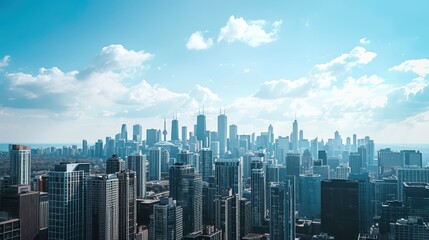 Obraz premium Skyline showing several prominent buildings and hotels under a blue sky