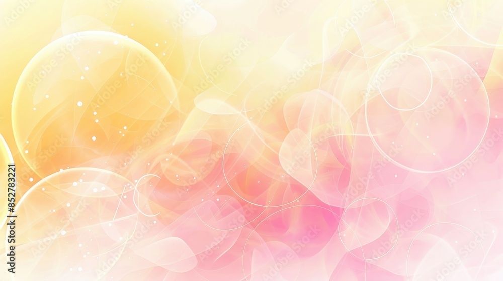 Poster a colorful background with pink and yellow circles. the background is blurry and has a lot of dots