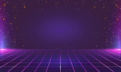 Retrofuturistic Night Sky with Glowing Grid